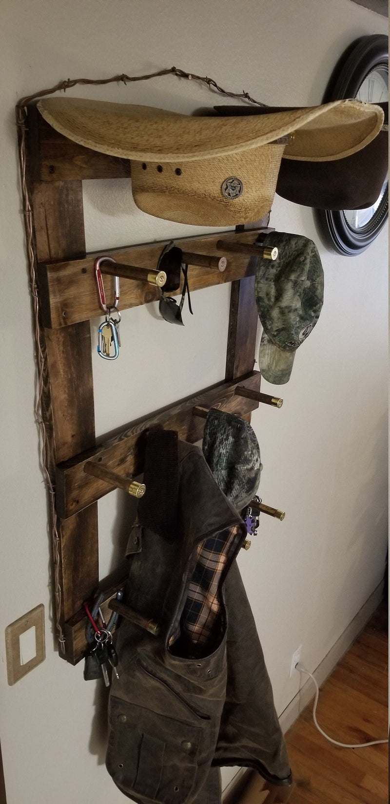 2 Cowboy Hat Rack | Cowboy Hat Holder |  with 12 pegs for your Gimmee Caps | Rustic Western Hat Display | Handcrafted Wooden Organizer | Space-Saving Home Decor | Made in USA