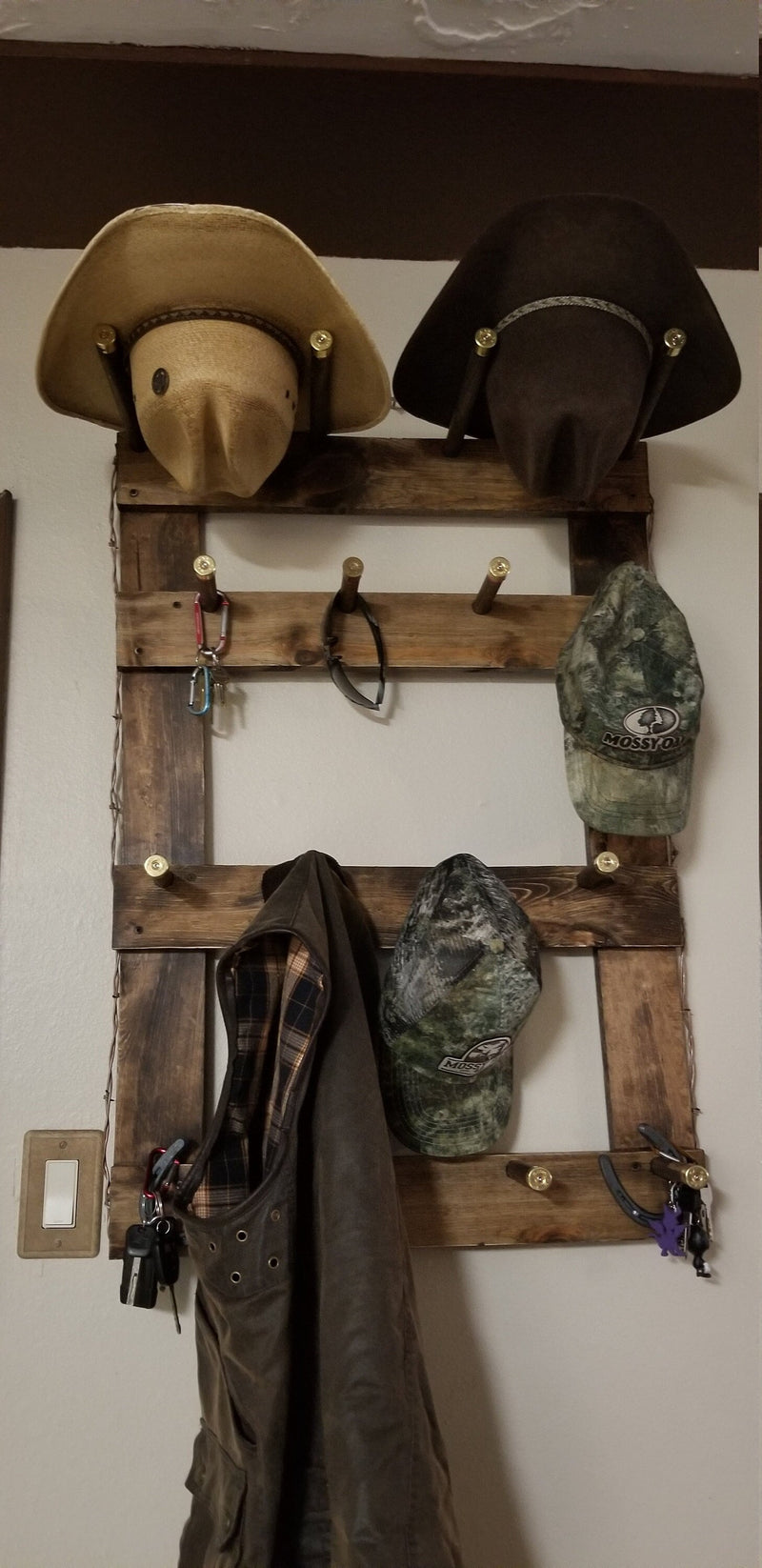 2 Cowboy Hat Rack | Cowboy Hat Holder |  with 12 pegs for your Gimmee Caps | Rustic Western Hat Display | Handcrafted Wooden Organizer | Space-Saving Home Decor | Made in USA
