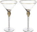 Diamond Collection 2 Piece Stemmed Martini Set - Rhinestone For Drinking Martinis, Manhattans, Vodka, Gin, Cocktails Gold Accent Cocktail Glasses, Perfect For Any Bar or Party 10oz - Swarovski Style