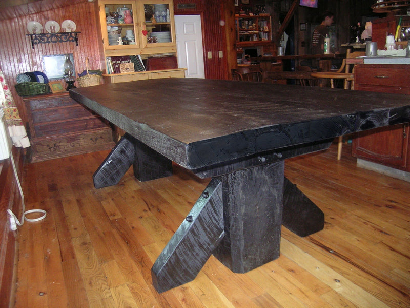 Massive Thick Plank Timber Trestle Table, Cabin Furniture, Wood Dining Table, Timber Table, Farm Table, Barn Wood Table