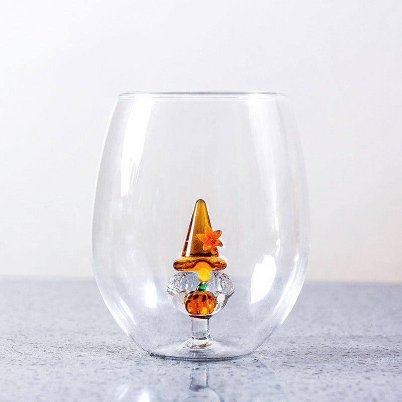 3D Pumpkin Gnome Stemless Wine Glasses