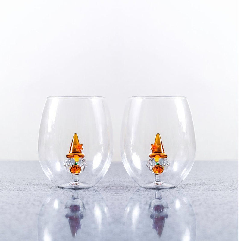 3D Pumpkin Gnome Stemless Wine Glasses