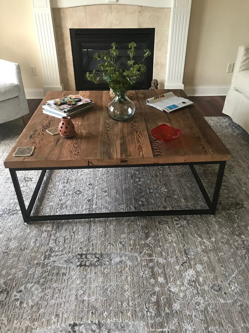 Square coffee table extra large - Wood coffee table rustic modern - Reclaimed wood coffee table