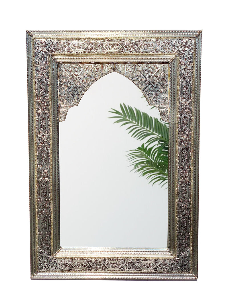 Moroccan Handmade Silver Wall Mirror with Engravings