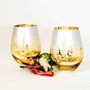 Gold Pine Tree Stemless Wine Glasses by Jersey Art Glass