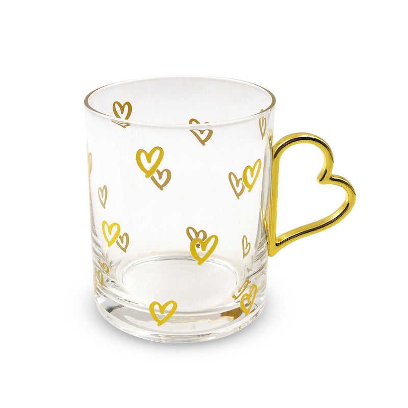 Gold Heart Glass Coffee Mug