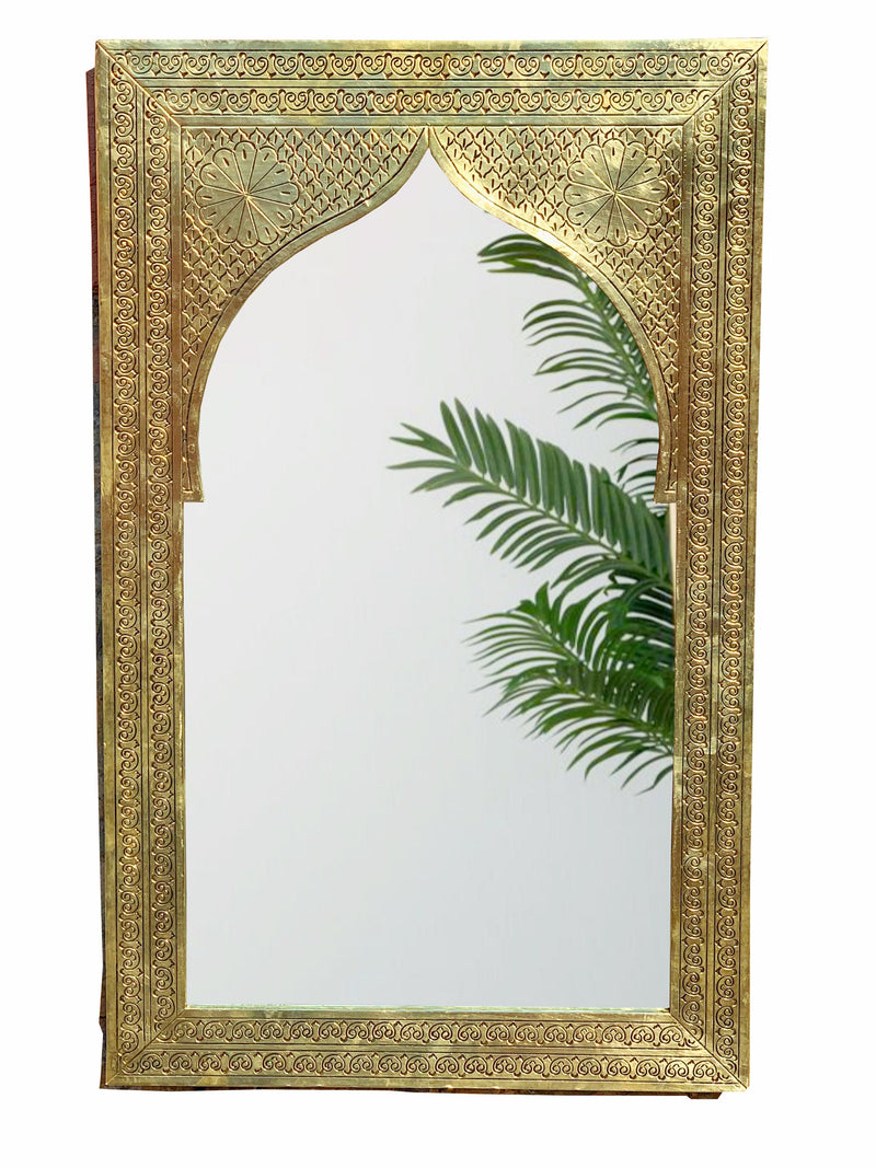 Moroccan Handmade Carved Arch Brass Mirror