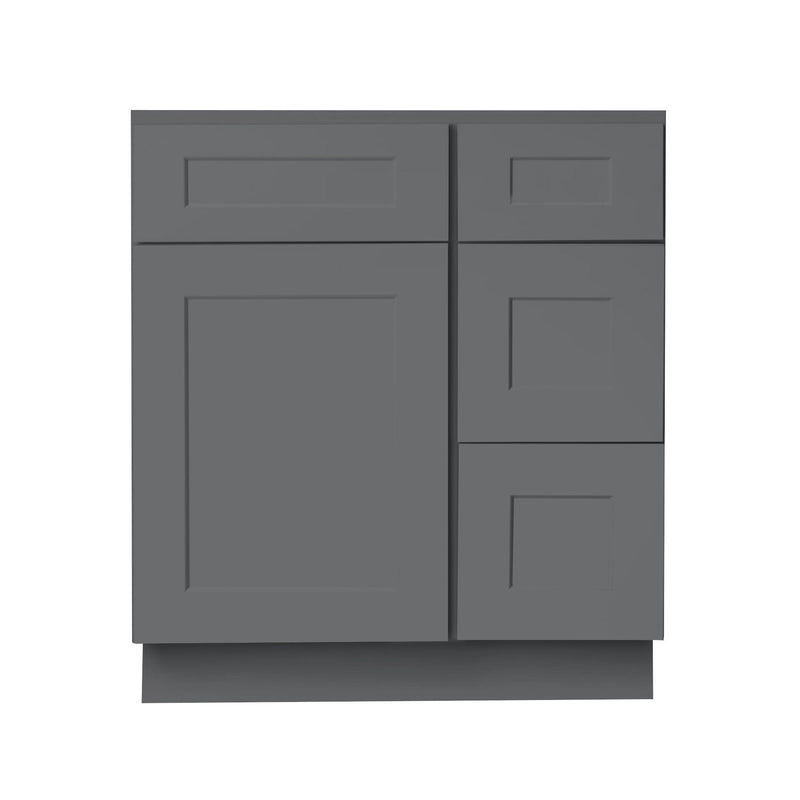 30 Inch Grey Shaker Single Sink Bathroom Vanity with Drawers on the Right