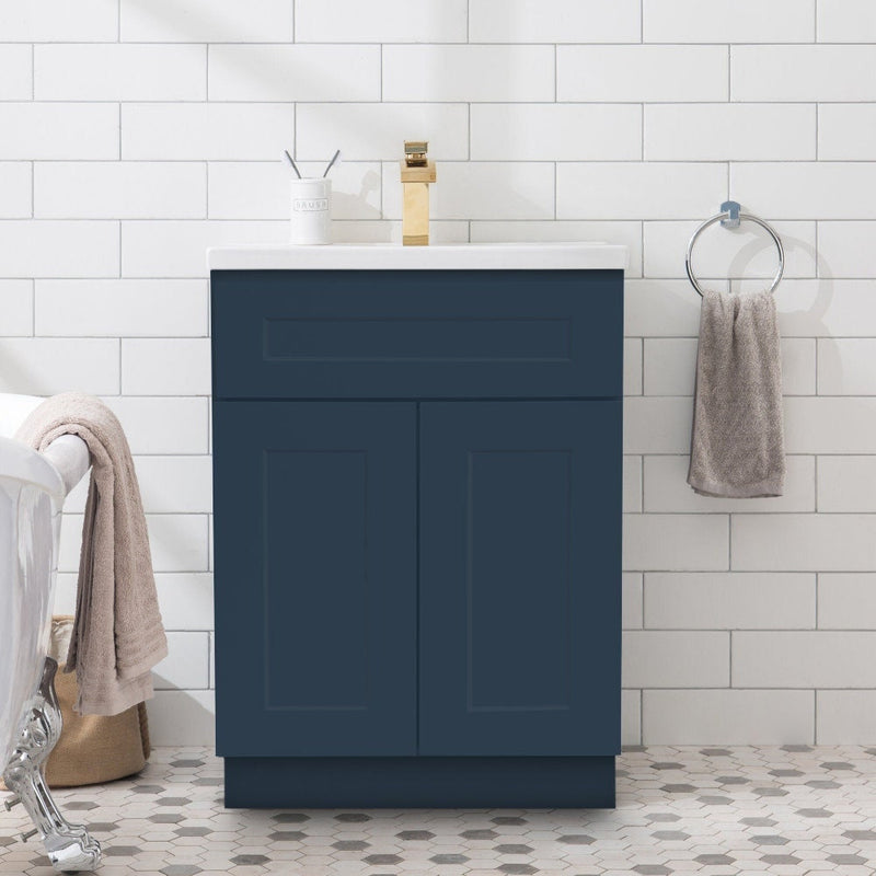 24 Inch Navy Blue Shaker Single Sink Bathroom Vanity