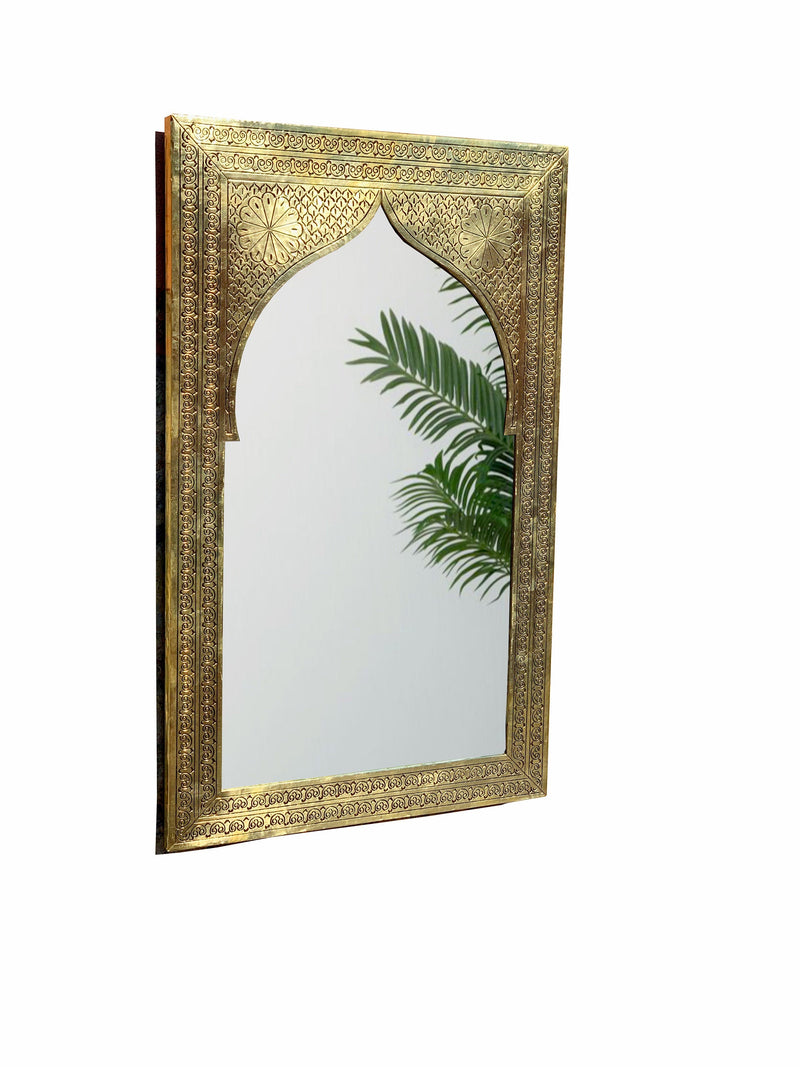 Moroccan Handmade Carved Arch Brass Mirror