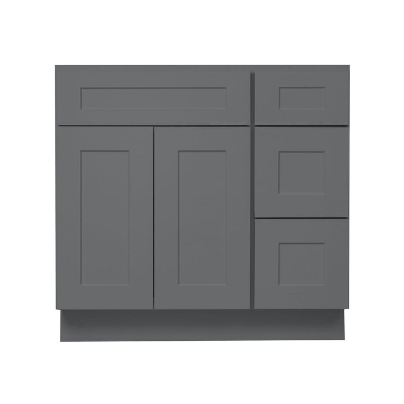 36 Inch Grey Shaker Single Sink Bathroom Vanity with Drawers on the Right