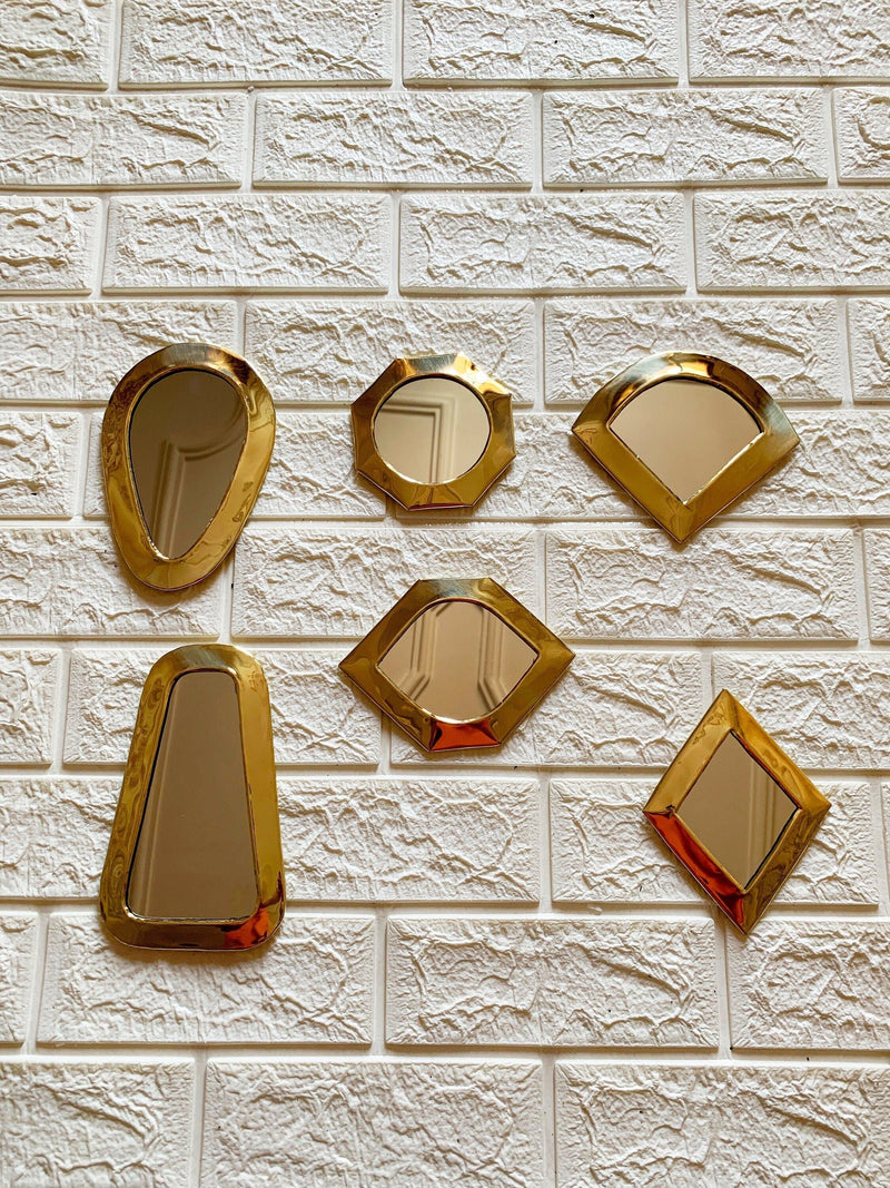 Set of 6 Small Decorative Mirrors -Unlacquered Brass Mirror