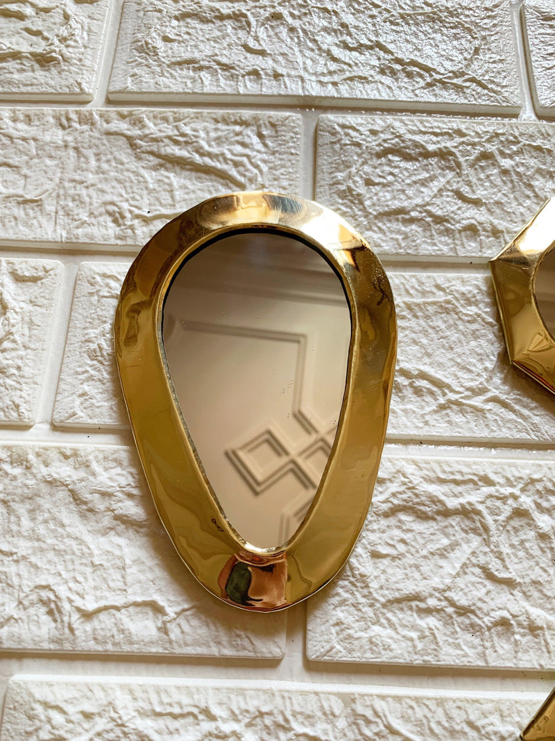 Set of 6 Small Unlacquered Brass Mirror - Small Decorative Mirrors