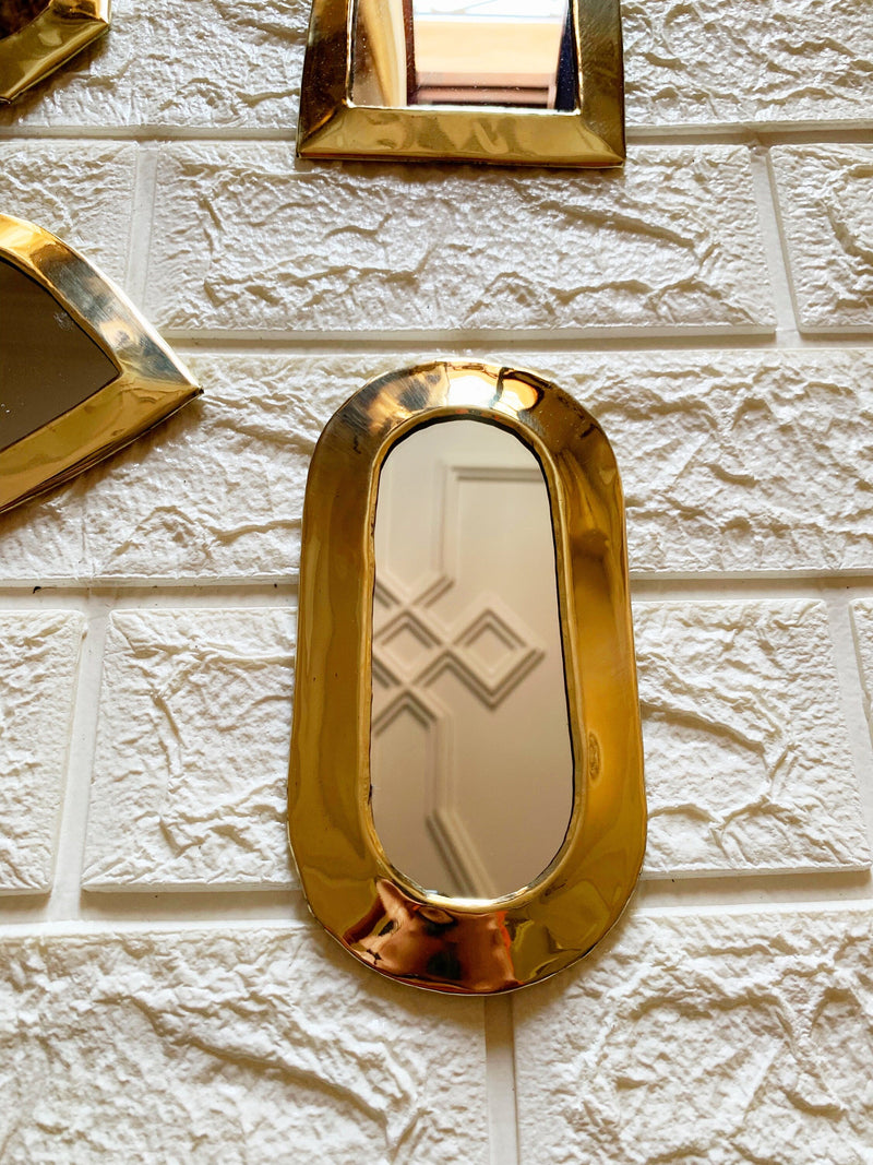 Set of 6 Small Unlacquered Brass Mirror - Small Decorative Mirror