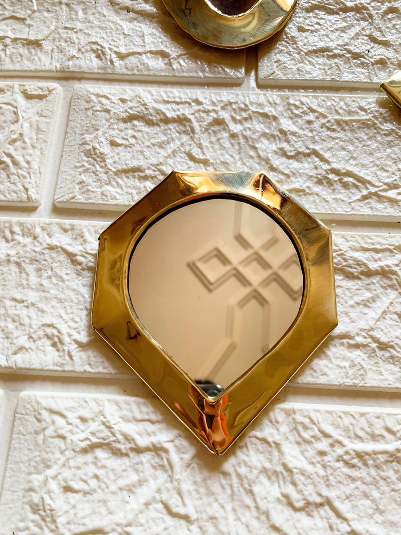 Set of 6 Small Unlacquered Brass Mirror - Small Decorative Mirror