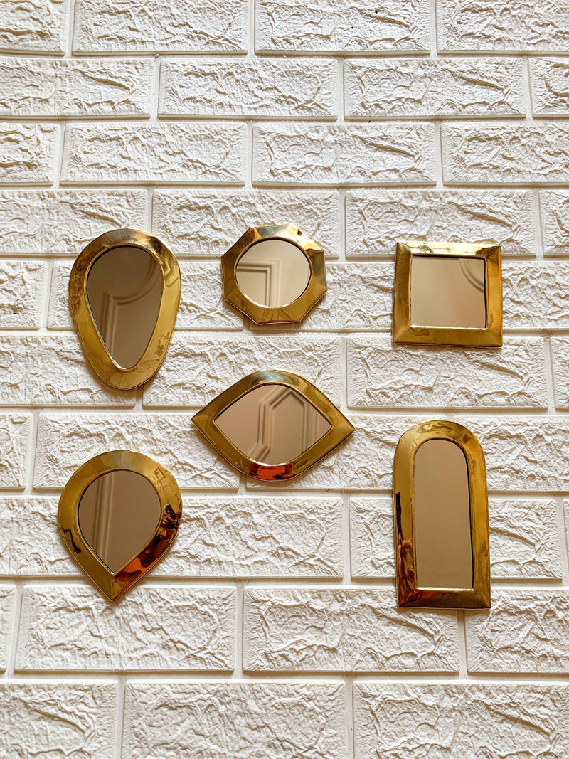 Set of 6 Wall Decorative Mirrors - Brass Small Wall Mirrors
