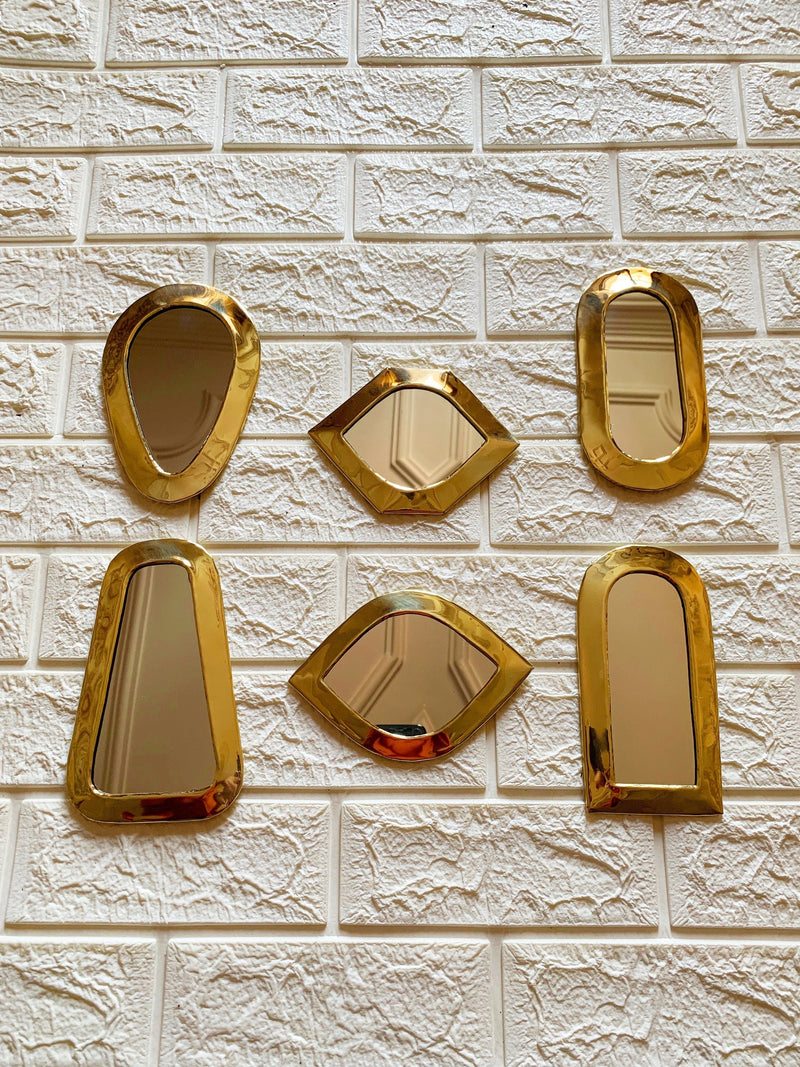 Set of 6 Small Unlacquered Brass Mirror - Decorative Mirrors