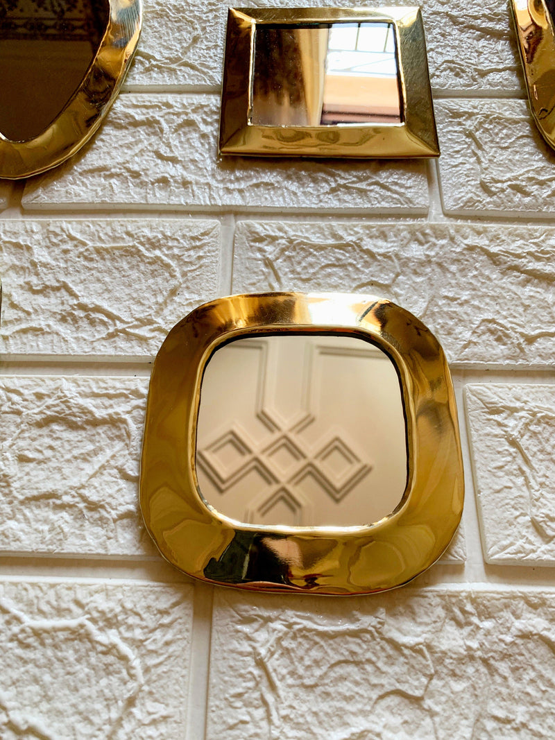 Set of 6 Small Unlacquered Brass Mirror - Brass Small Decorative Wall Mirrors