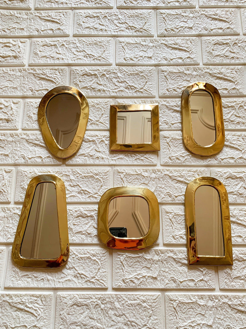 Set of 6 Small Unlacquered Brass Mirror - Brass Small Decorative Wall Mirrors
