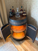 Build your own whiskey barrel cabinet kit. Includes all specialty hardware, lights, and electronics
