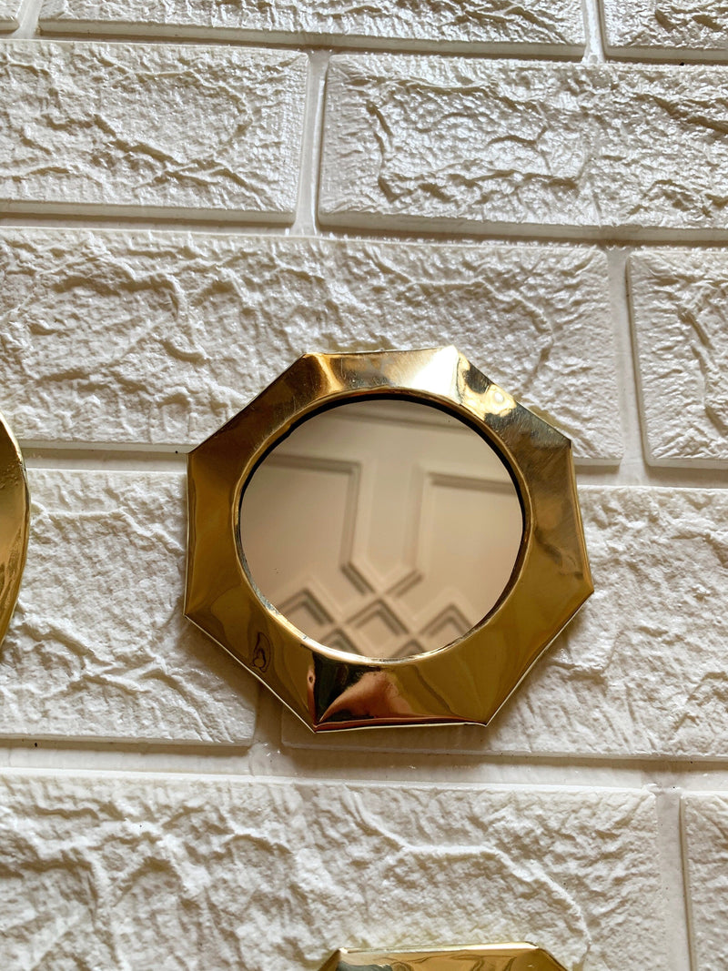 Set of 6 Small Unlacquered Brass Mirror - Small Decorative Mirrors