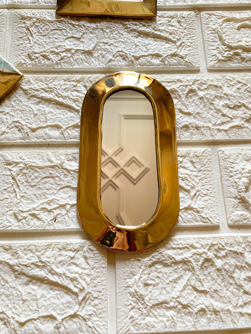 Set of 6 Small Unlacquered Brass Mirror - Small Decorative Mirrors