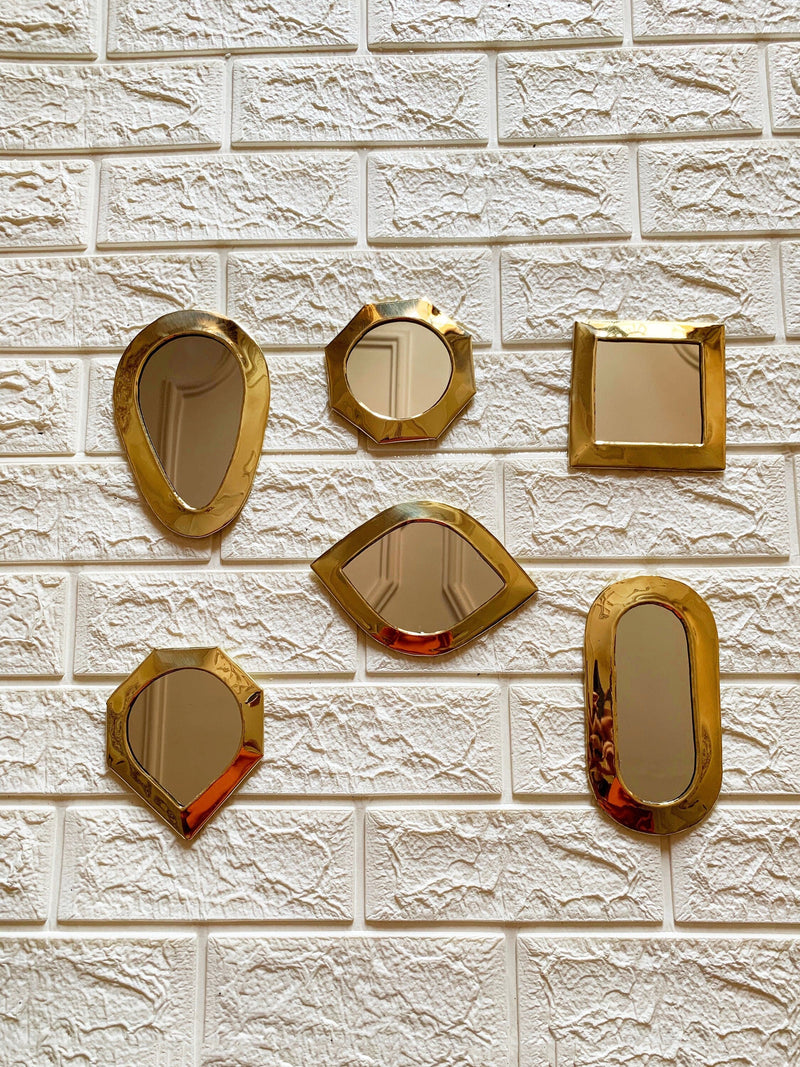 Set of 6 Small Unlacquered Brass Mirror - Small Decorative Mirror