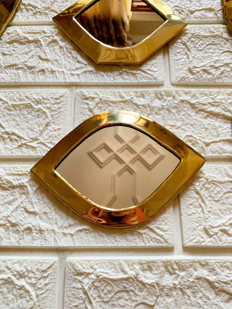 Set of 6 Small Unlacquered Brass Mirror - Decorative Mirrors