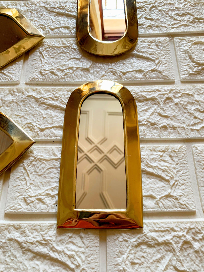 Set of 6 Small Unlacquered Brass Mirror - Decorative Mirrors