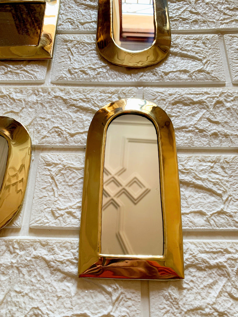 Set of 6 Small Unlacquered Brass Mirror - Brass Small Decorative Wall Mirrors