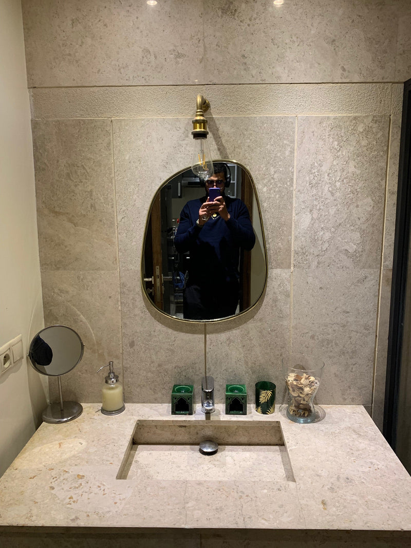 Asymmetrical Brass Mirror - Handmade Wall Bathroom Mirror