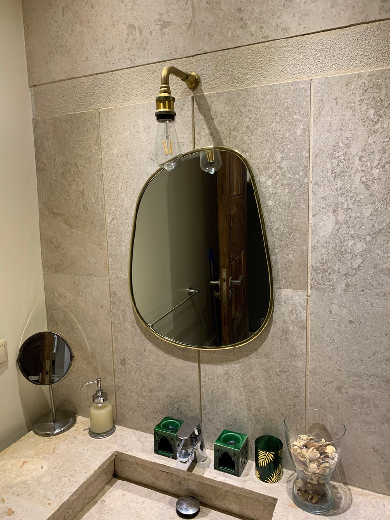 Asymmetrical Brass Mirror - Handmade Wall Bathroom Mirror