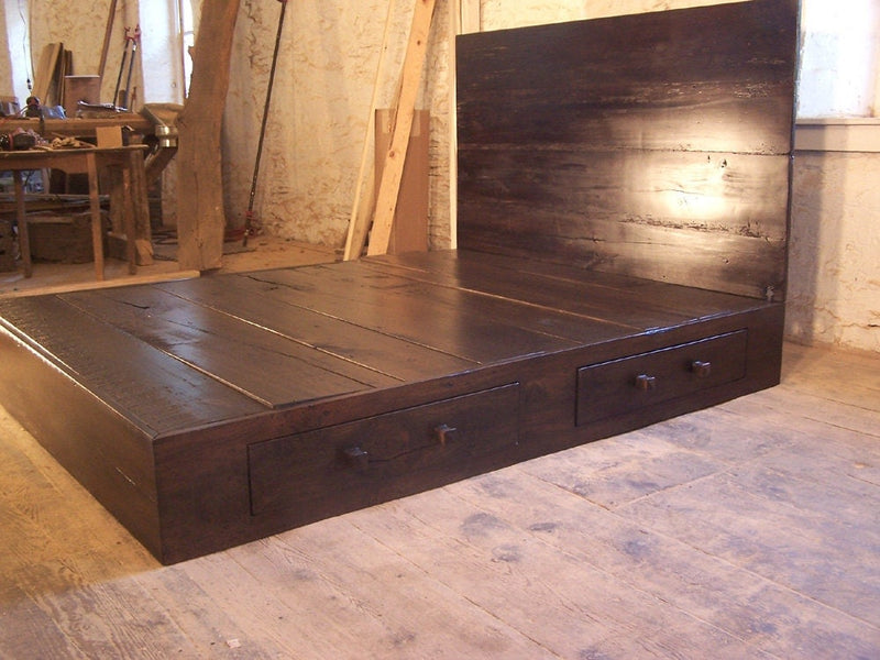 Wooden King Platform Bed With Drawers - Twin Rustic Platform Bed With Storage - Reclaimed Queen Bed With Headboard