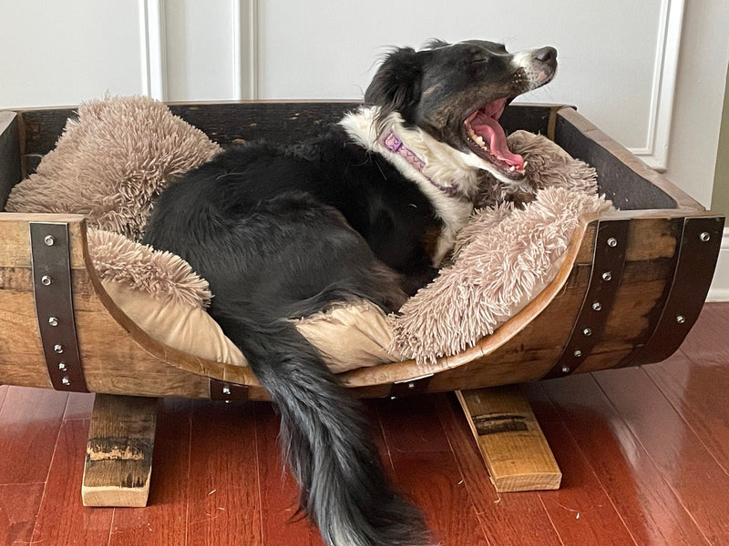 Whiskey Barrel Dog Bed- Josie approved!