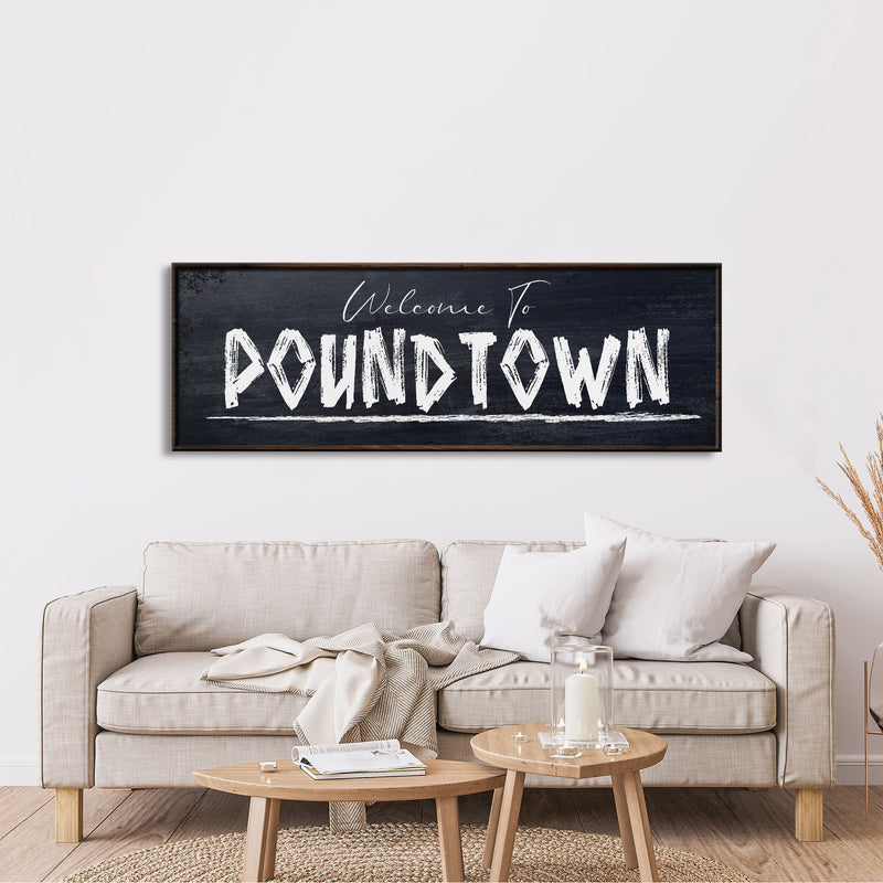 Welcome To Poundtown Wood and Canvas Sign, Funny Bedroom Sign, Above the Bed Sign, Funny Wedding Gift, Bedroom Sign, Welcome to Pound Town