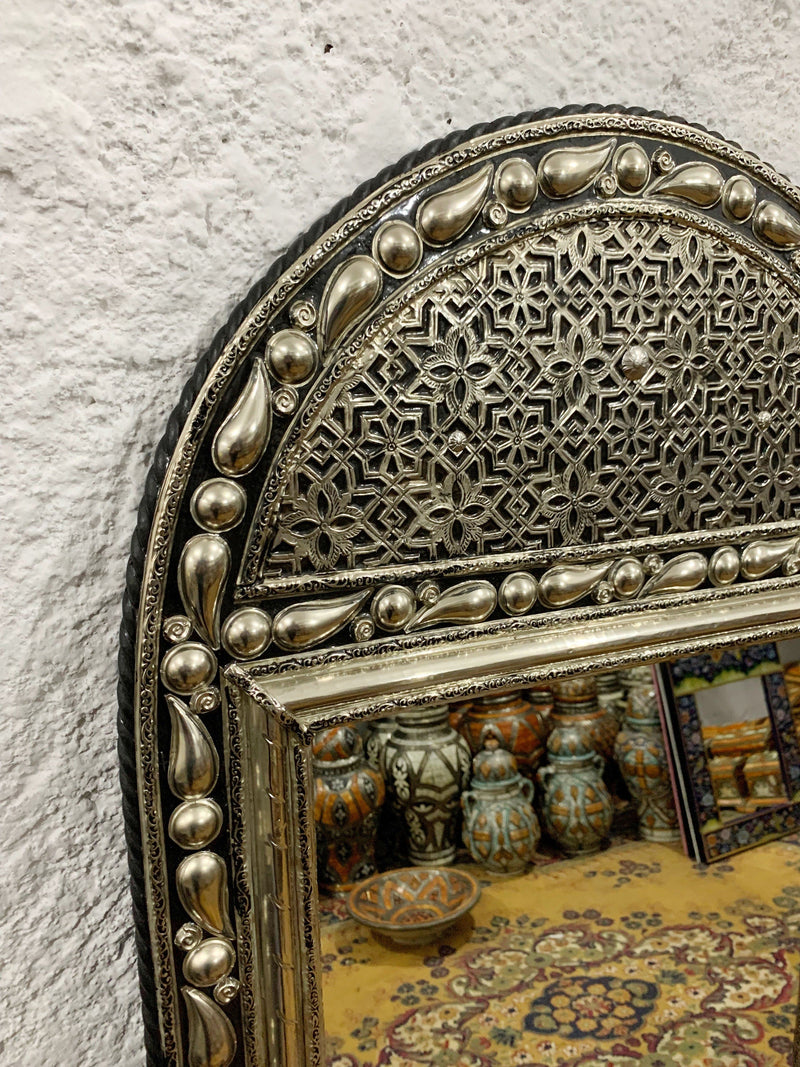 Handcrafted Silver Arch Mirror - Moroccan Antique Wall Mirror