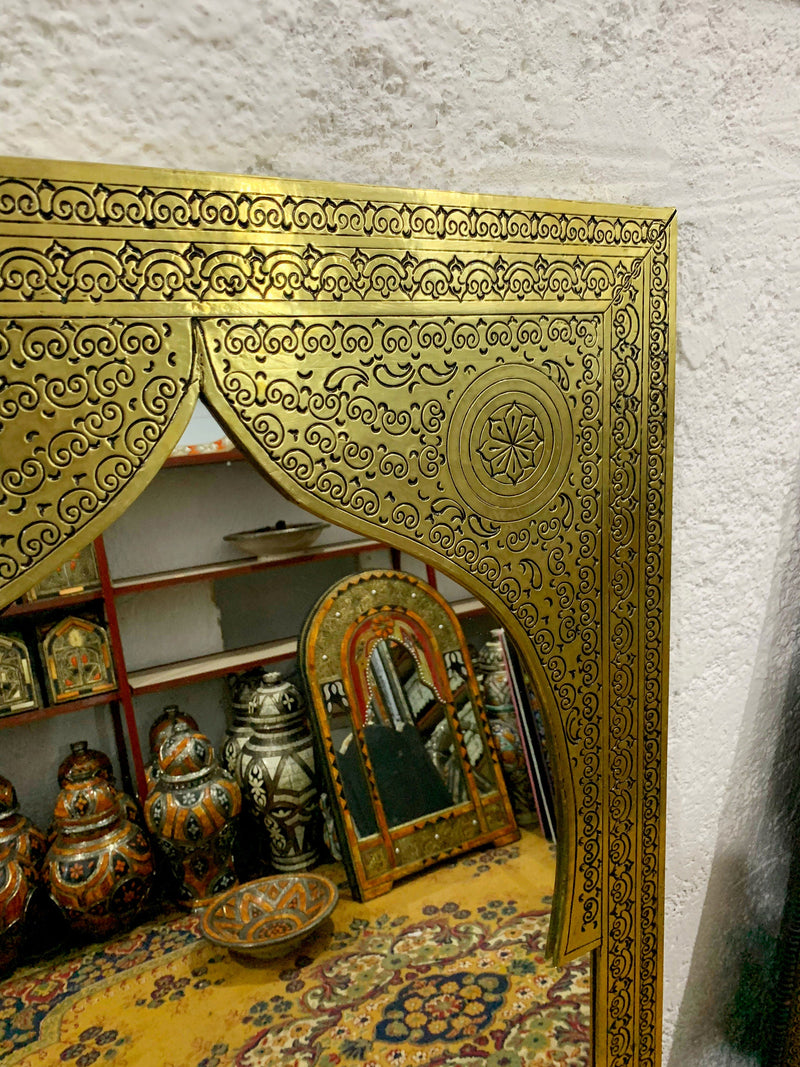 Moroccan Handmade Carved Arch Brass Mirror