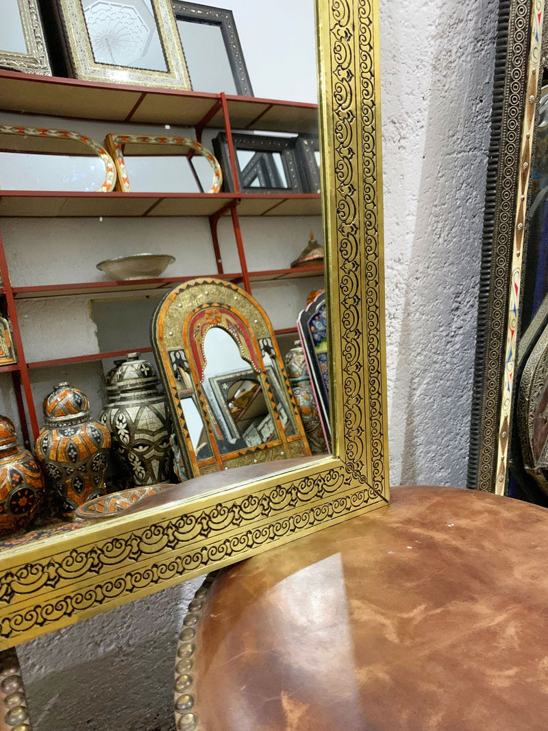 Moroccan Handmade Carved Arch Brass Mirror
