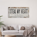 Steal my heart, not my blankets Printed Canvas Rusty Sign Distressed Wall Art Cute Sign Wood Frame Wood And Canvas Sign bedroom Sign