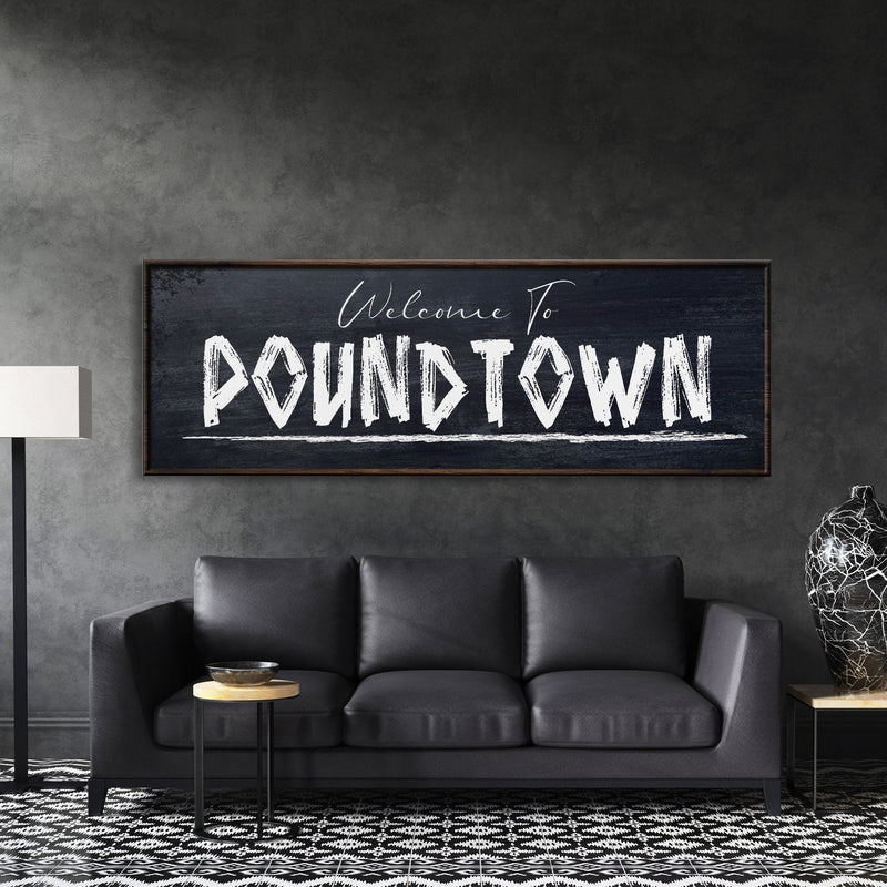 Welcome To Poundtown Wood and Canvas Sign, Funny Bedroom Sign, Above the Bed Sign, Funny Wedding Gift, Bedroom Sign, Welcome to Pound Town