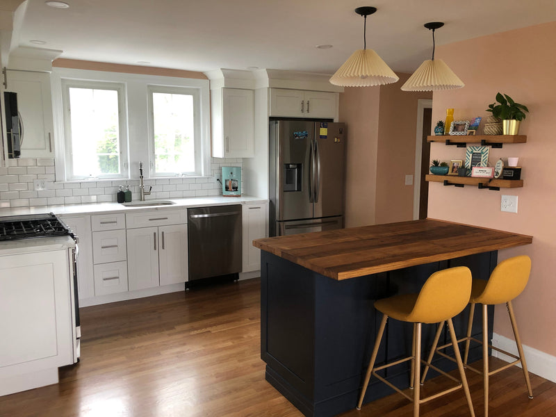 Custom Wormy Chestnut Island Kitchen - Reclaimed Wooden Butcher Block Countertop - Kitchen Solid Wood Counter Top