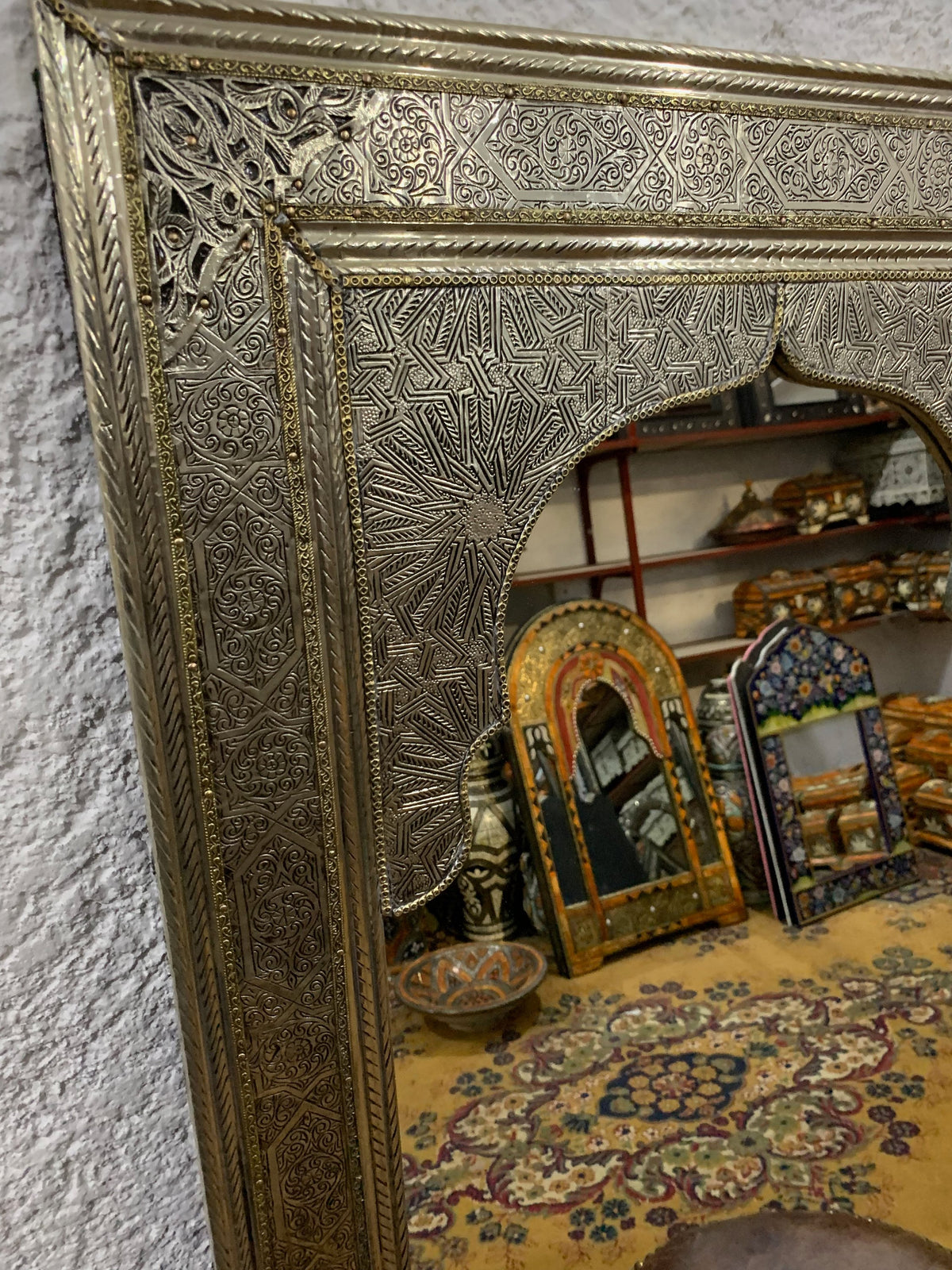 Moroccan Handmade Silver Wall Mirror with Engravings, photo 2 of 9