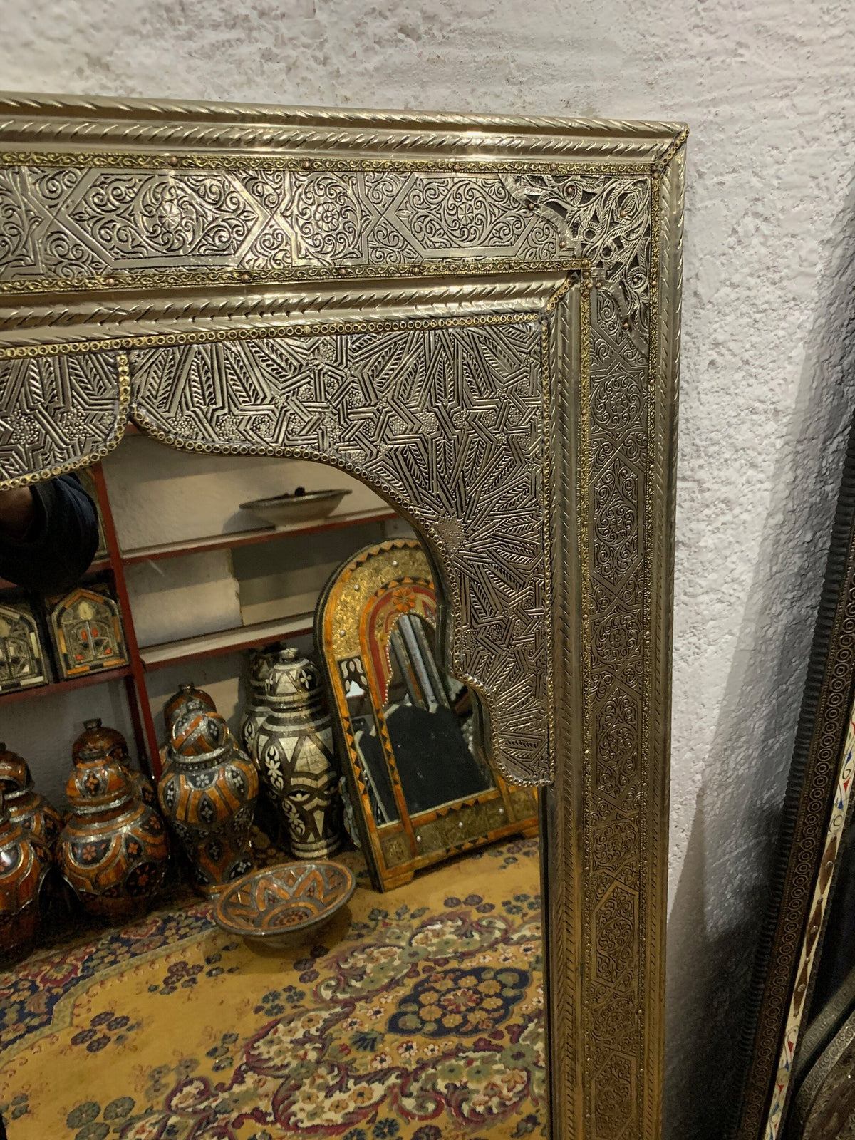 Moroccan Handmade Silver Wall Mirror with Engravings, photo 3 of 9