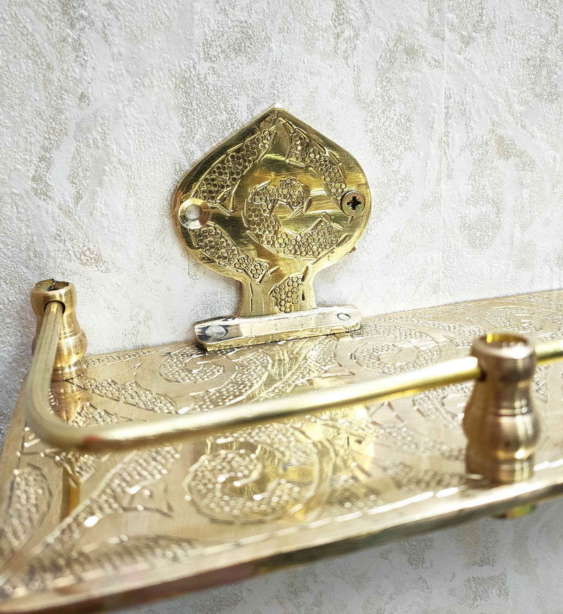 Engraved Solid Brass Wall Bathroom Shelf, Small Bathroom Shelf, photo 6 of 7