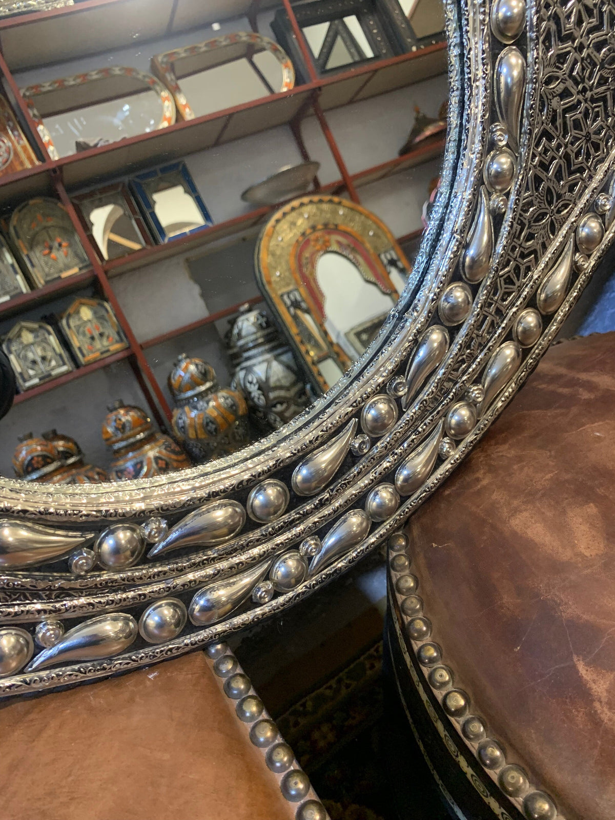 Moroccan Handmade Silver Wall Mirror, photo 3 of 6