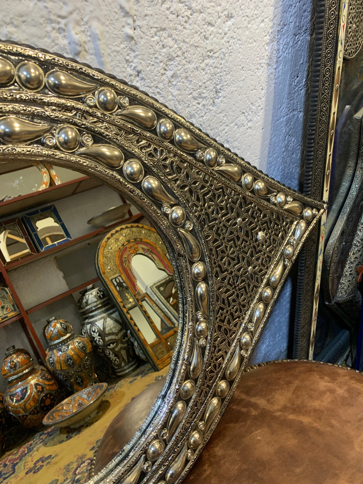 Moroccan Handmade Silver Wall Mirror, photo 4 of 6