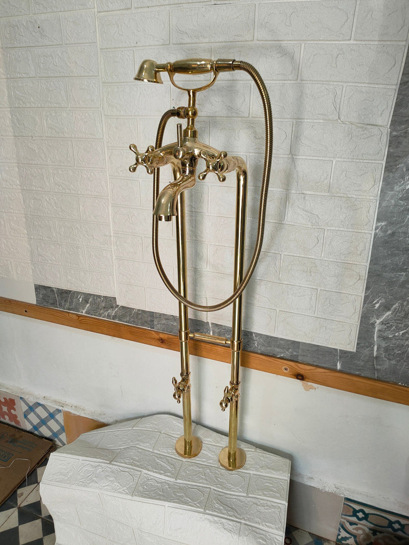 Unlaquered Brass Freestanding Tub Filler Faucet