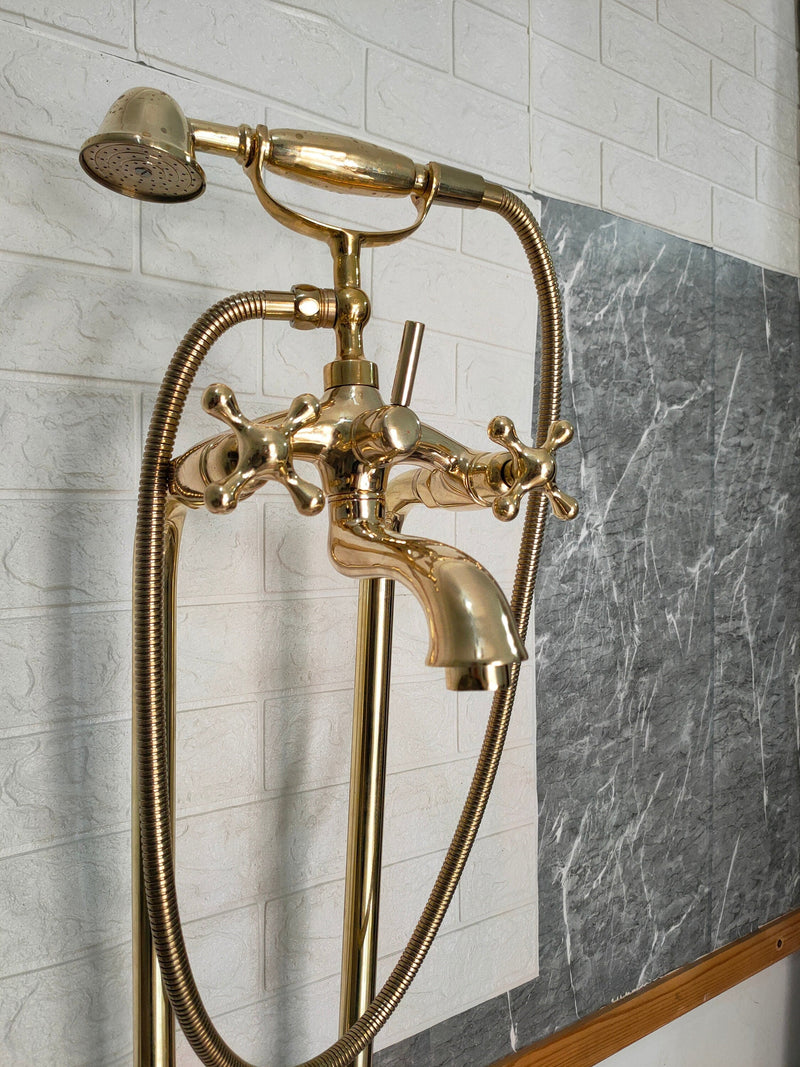 Unlaquered Brass Freestanding Tub Filler Faucet