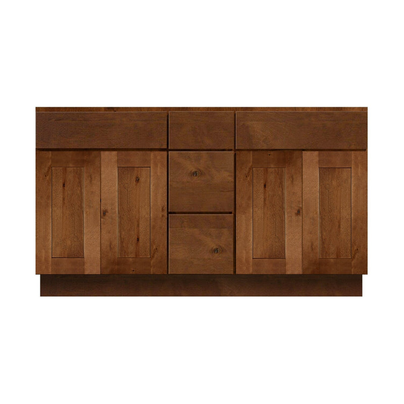 60 Inch Rustic Shaker Double Sink Bathroom Vanity with Drawers