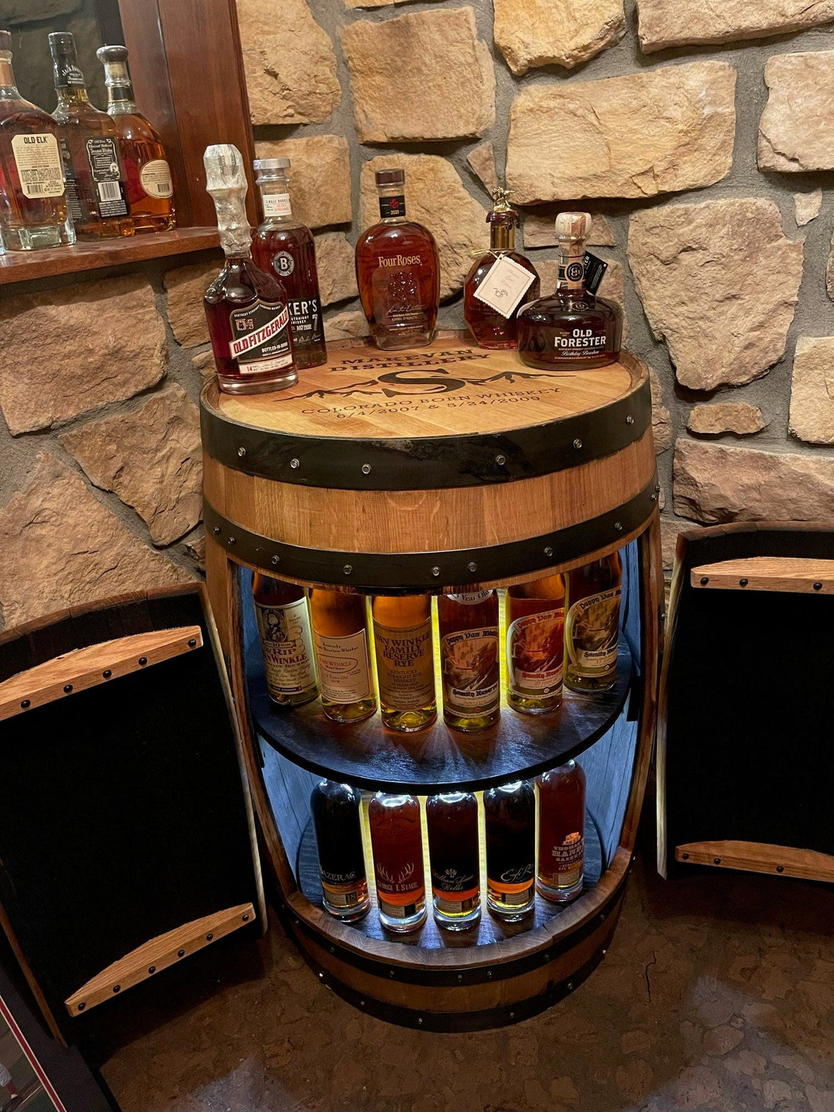 Bourbon Barrel Cabinet with multicolor LED's -engraving available, photo 2 of 9